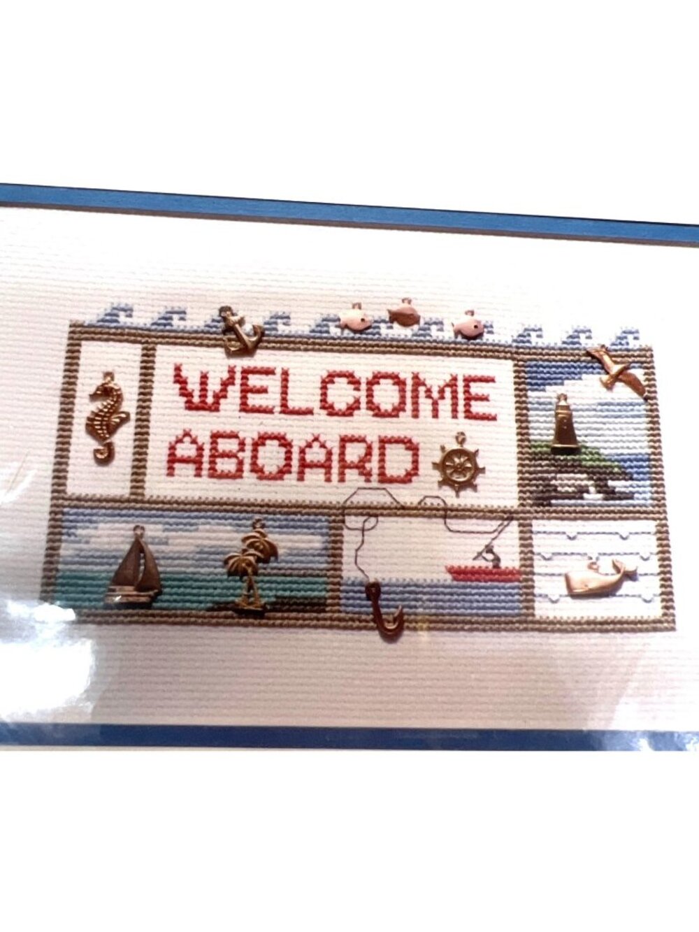 RARE Simply Charming Welcome Aboard Cross-Stitch Pattern With Brass Charms